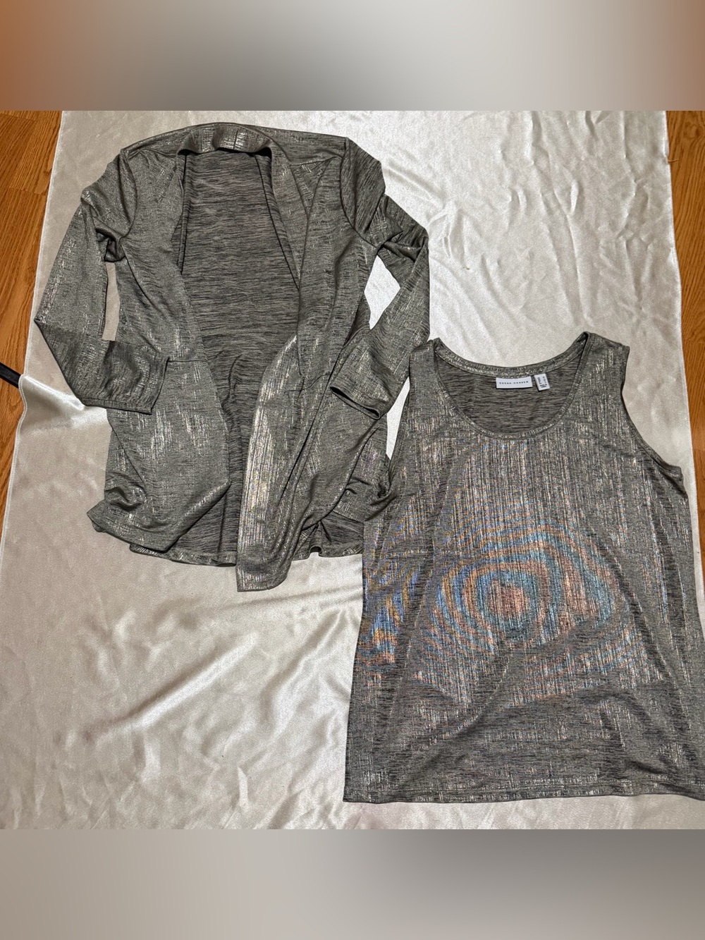 Susan Graver Liquid Knit Foil Print Cardigan and Tank Set Size Medium